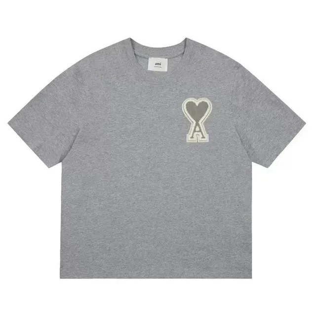 AMI Paris Heart Logo Tee Heather Grey