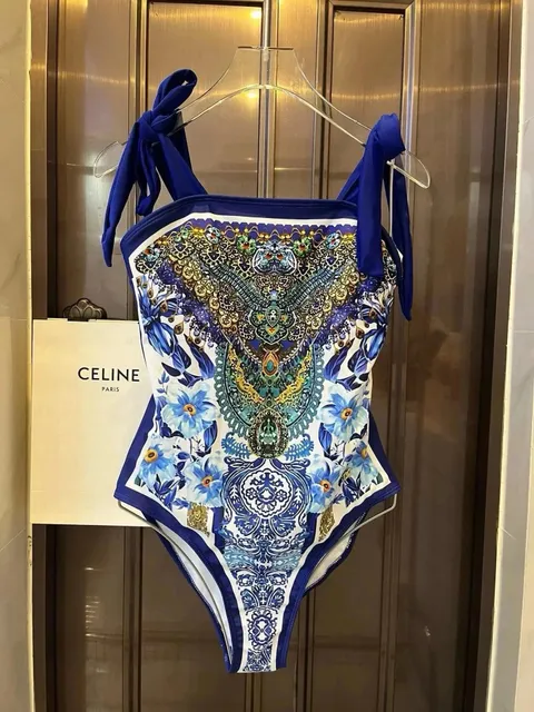 Celine One-Piece Swimsuit Floral Ornament Print