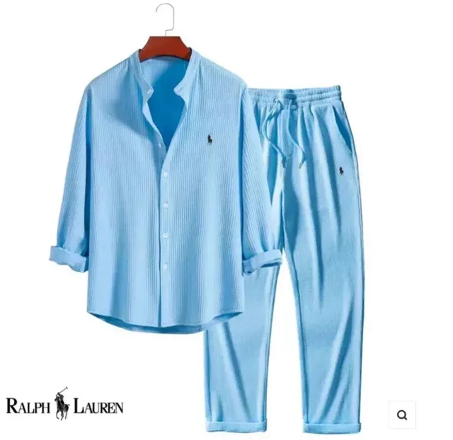 Polo Ralph Lauren Ribbed Shirt and Jogger Set Light Blue