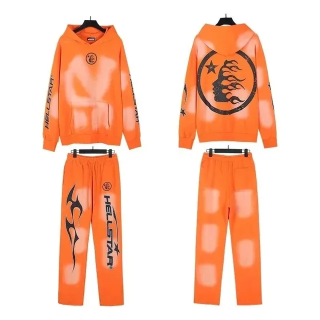 Hellstar Hoodie and Joggers Set Tie-Dye Flame Print