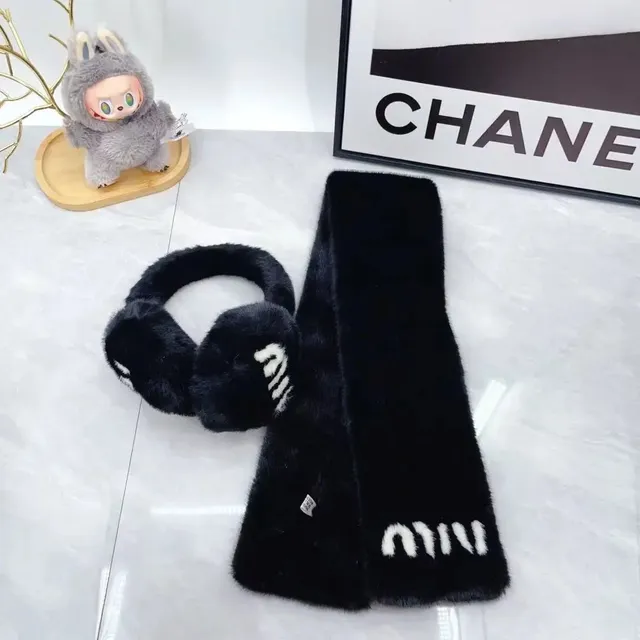 Miu Miu Faux Fur Scarf and Earmuffs Set Logo-Embroidered