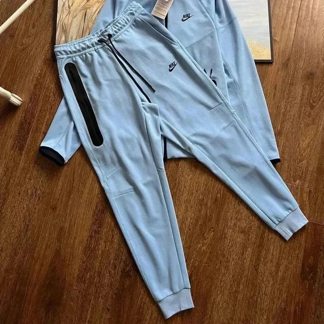 Nike Tech Fleece Joggers Light Blue with Black Zip