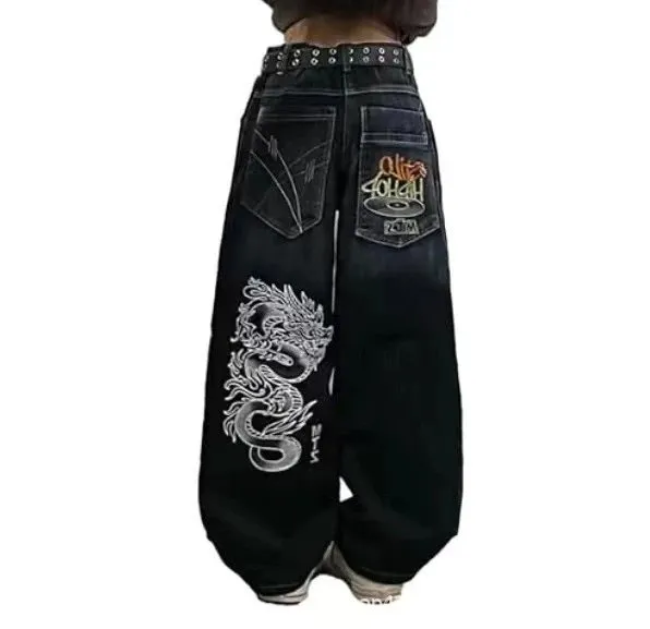 Baggy Jeans Dragon Embroidery