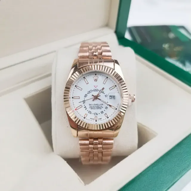 Rolex Sky-Dweller White Dial with Rose Gold Fluted Bezel