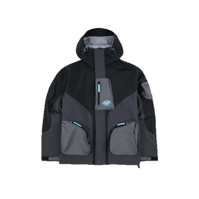 C.P. Company Goggle Jacket Black/Grey Panelled with Cyan Zip Accents