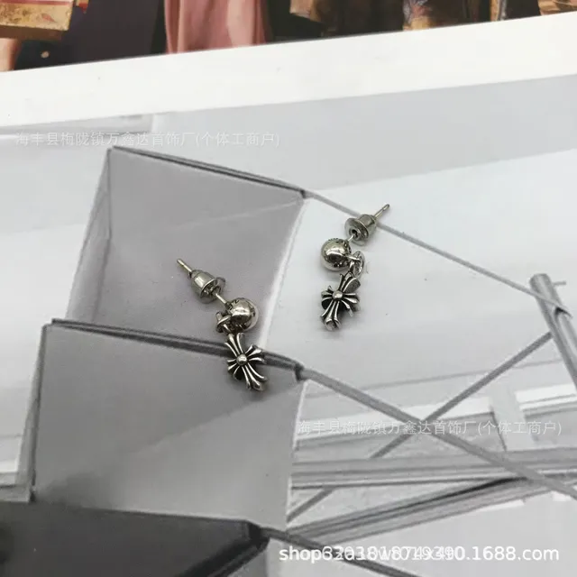 Chrome Hearts Cross Pendant Earrings Silver Tone