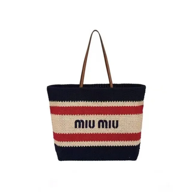Miu Miu Knit Tote Bag Striped Logo