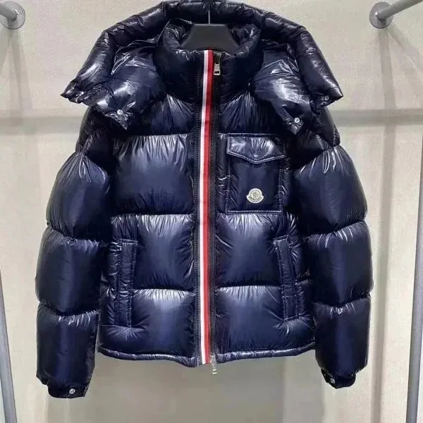 Moncler Puffer Jacket Logo Patch with Red-White Stripe Zip