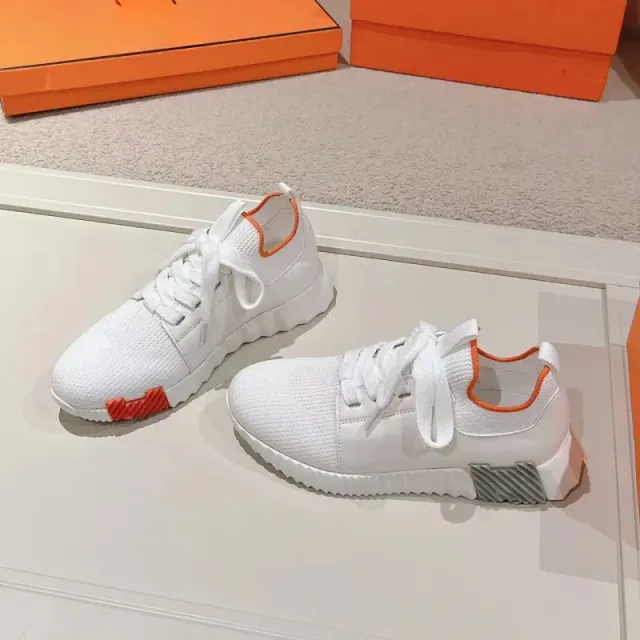 Hermès Run White with Orange and Grey Accents