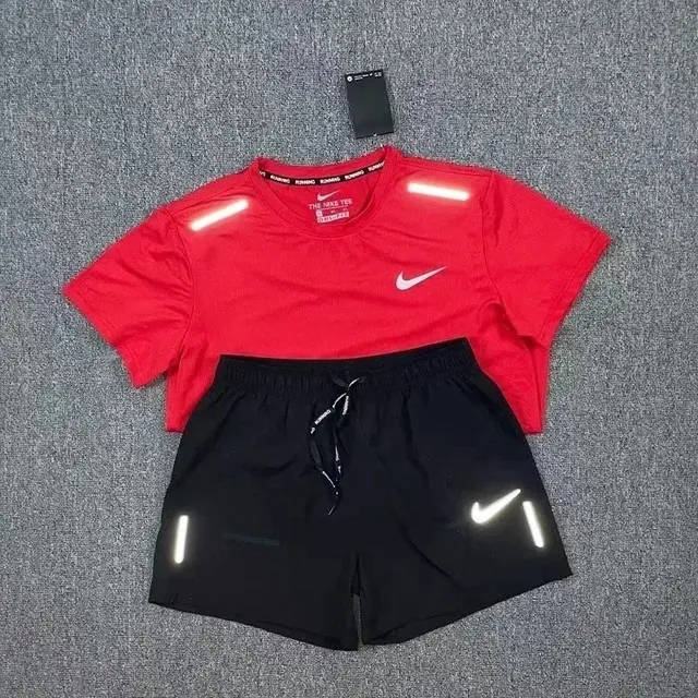 Nike Running Tee and Shorts Set Reflective