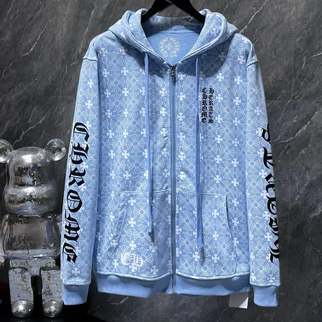 Chrome Hearts Zip-Up Hoodie Floral Print
