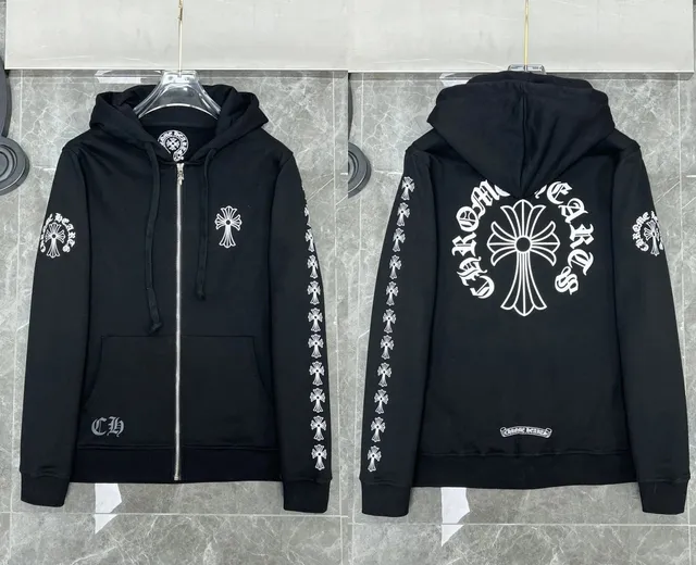 Chrome Hearts Zip-Up Hoodie Cross Logo Print