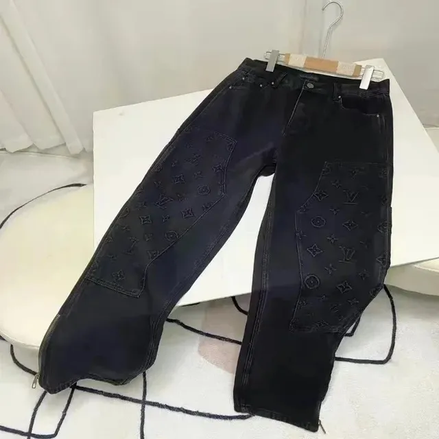 Louis Vuitton Monogram Denim Jeans Embroidered Patchwork