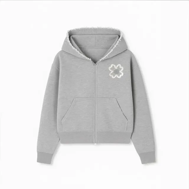 Palm Angels Zip-Up Hoodie Flower Embroidery