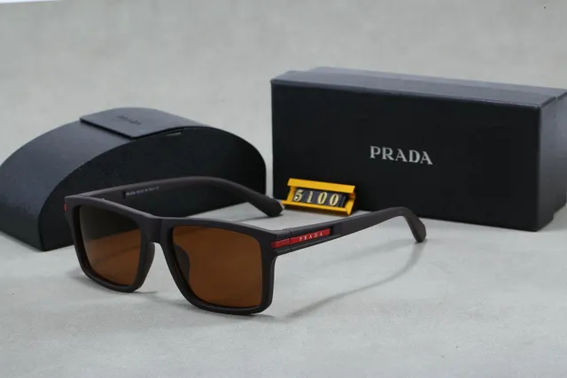 Prada Rectangular Sunglasses Matte Black with Red Logo Bar