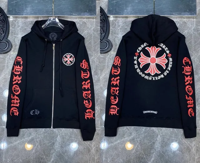 Chrome Hearts Zip-Up Hoodie Cross Logo Sleeve Print