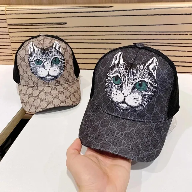 Gucci Cat Print Cap GG Monogram with Cat Face