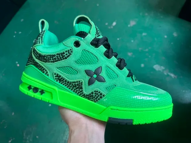 Louis Vuitton LV Trainer Neon Green with Black Studs