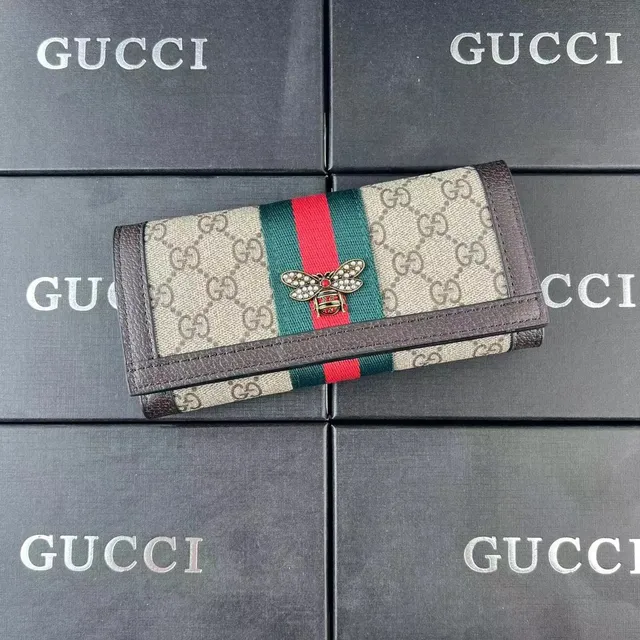 Gucci Bee Wallet GG Supreme with Web Stripe