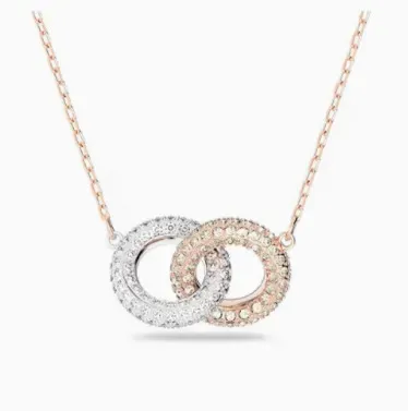 Double ring platinum rose gold necklace