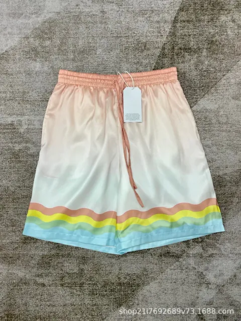 Casablanca Satin Shorts Rainbow Wave Trim