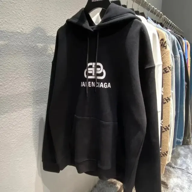Balenciaga Logo Hoodie Black with White Logo