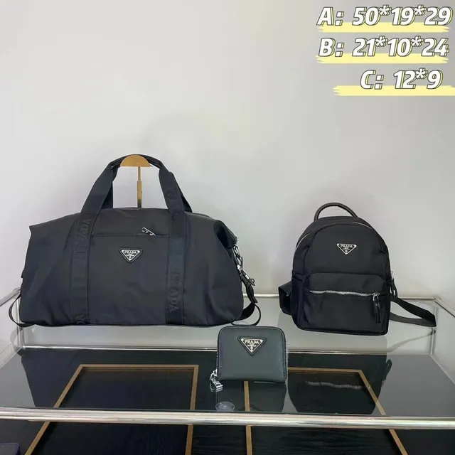 Prada Nylon Duffle & Backpack Set Black Triangle Logo