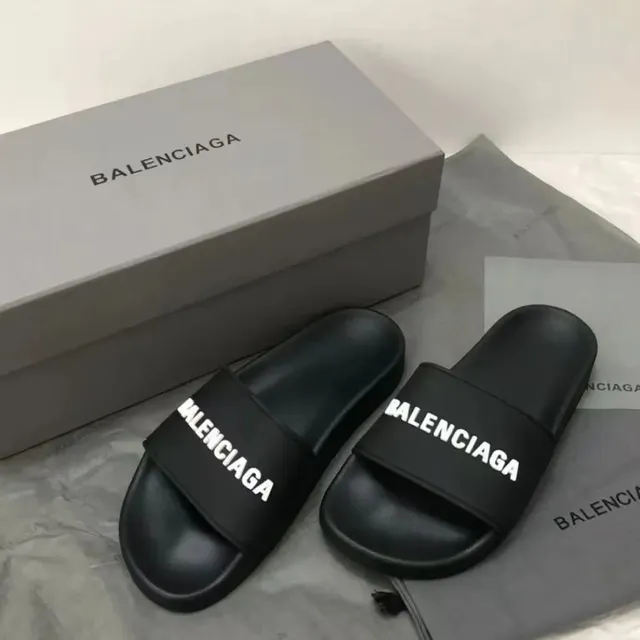 Balenciaga Logo Slide Black with White Logo