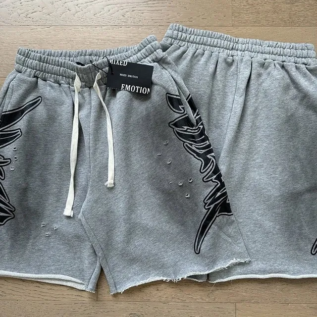 Mixed Emotion Distressed Graphic Shorts Wing Print
