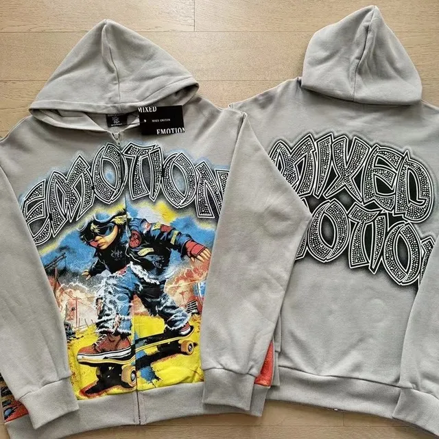 Mixed Emotion Zip-Up Hoodie Emotion Graphic
