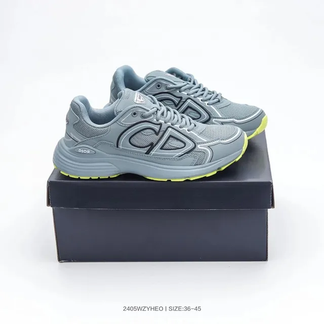 Dior B22 Trainer Grey with Neon Yellow Sole