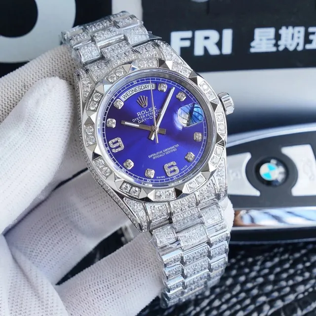 Rolex Day-Date Ice Blue Dial Diamond Bezel and Bracelet