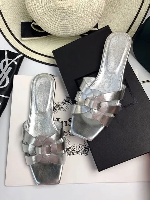 Saint Laurent Kate Mule Metallic Silver