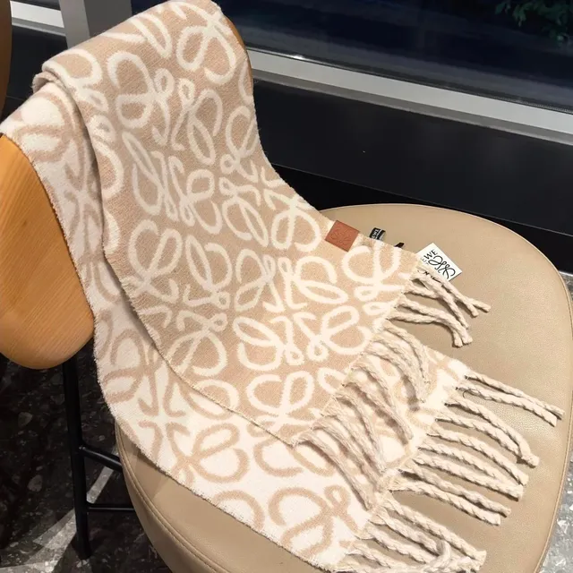 Loewe Anagram Scarf Beige and White