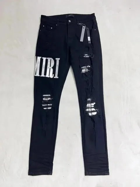 Amiri Distressed Logo Jeans Silver Foil Logo