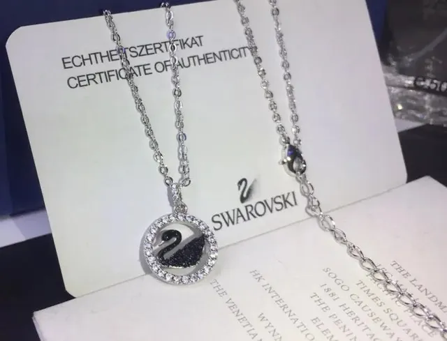 Swarovski Swan Pendant Necklace Crystal-Encrusted Black Swan