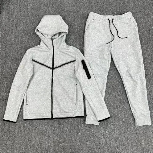 Nike Tech Fleece Hoodie and Joggers Heather Grey with Black Trim