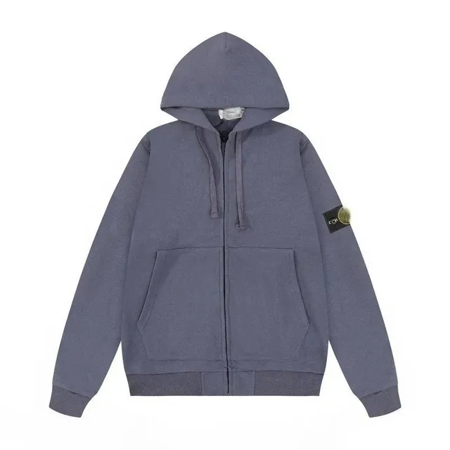 Stone Island Zip-Up Hoodie Metallic Badge