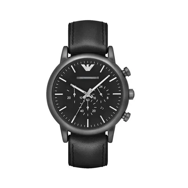 Emporio Armani Chronograph Watch Black Dial with Leather Strap