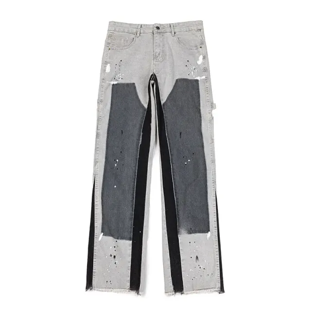 Gallery Dept. Distressed Patchwork Jeans Multi-Tone Denim with Paint Splatter