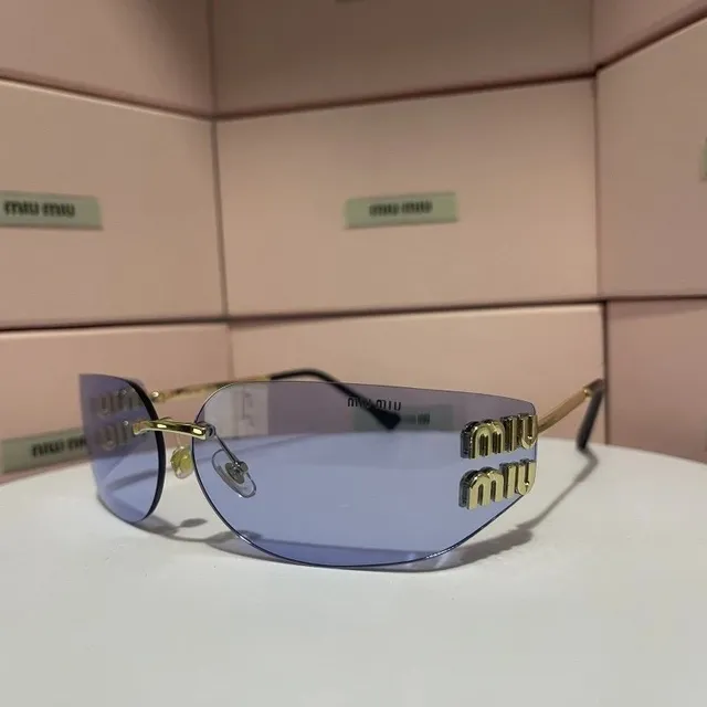 Miu Miu Rimless Sunglasses MM Logo Temple