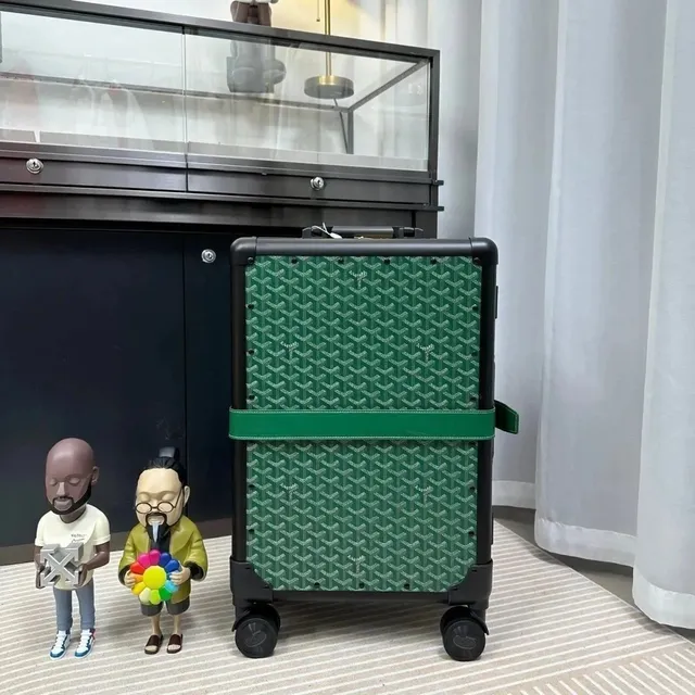 Goyard St. Louis Trolley Case Green Goyardine with Black Frame