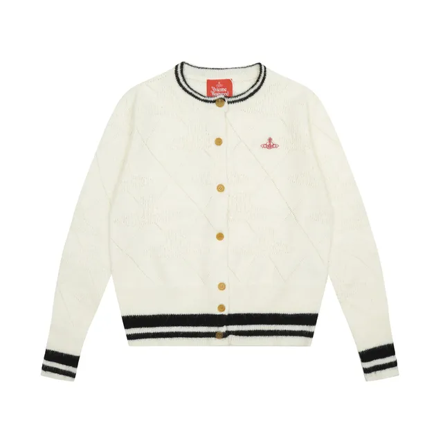Vivienne Westwood Diamond Knit Cardigan Ivory with Black Trim