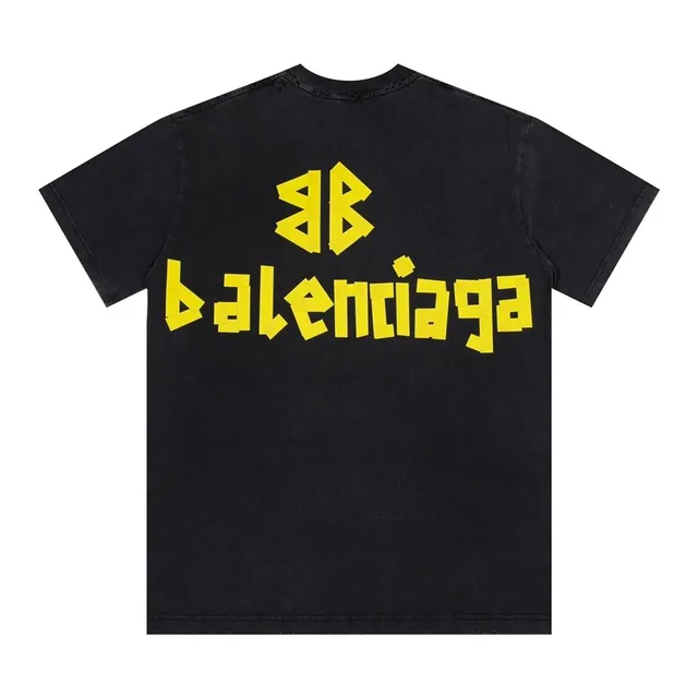Balenciaga Logo T-Shirt Distressed Black with Yellow Print