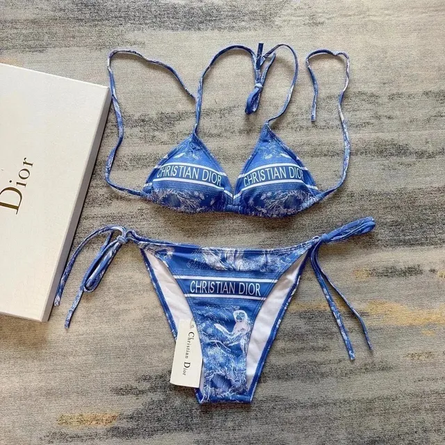 Dior Triangle Bikini Set Toile de Jouy Print
