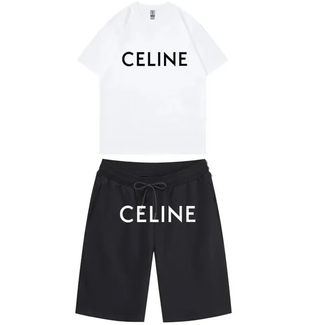 Celine Logo Set White Tee and Black Shorts