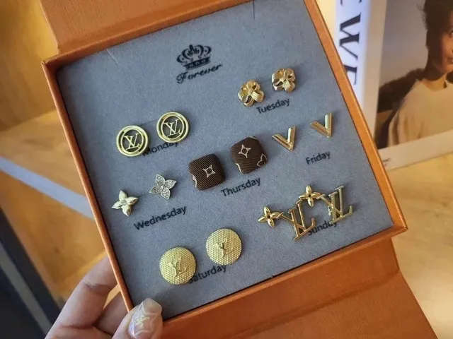 Louis Vuitton 7-Day Earring Set Monogram and Flower Motifs