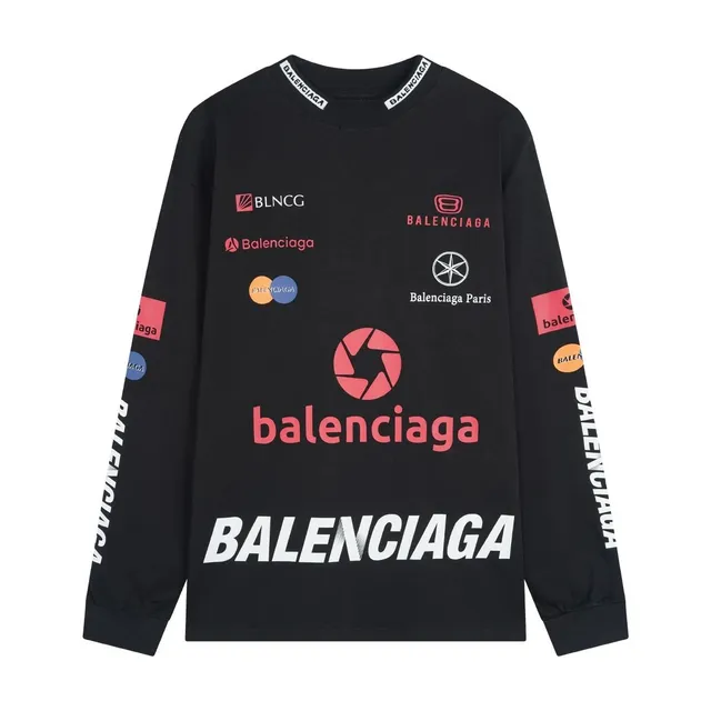 Balenciaga Logo Print Long-Sleeve Tee Multi-Logo