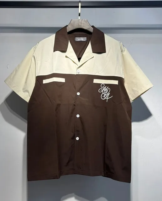 Amiri Short-Sleeve Button-Up Shirt Two-Tone with Embroidered Logo