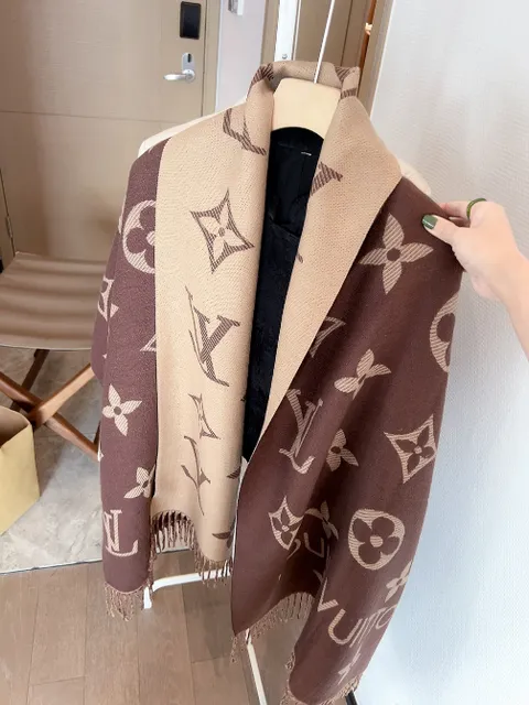 Louis Vuitton Monogram Shawl Reversible Brown Beige